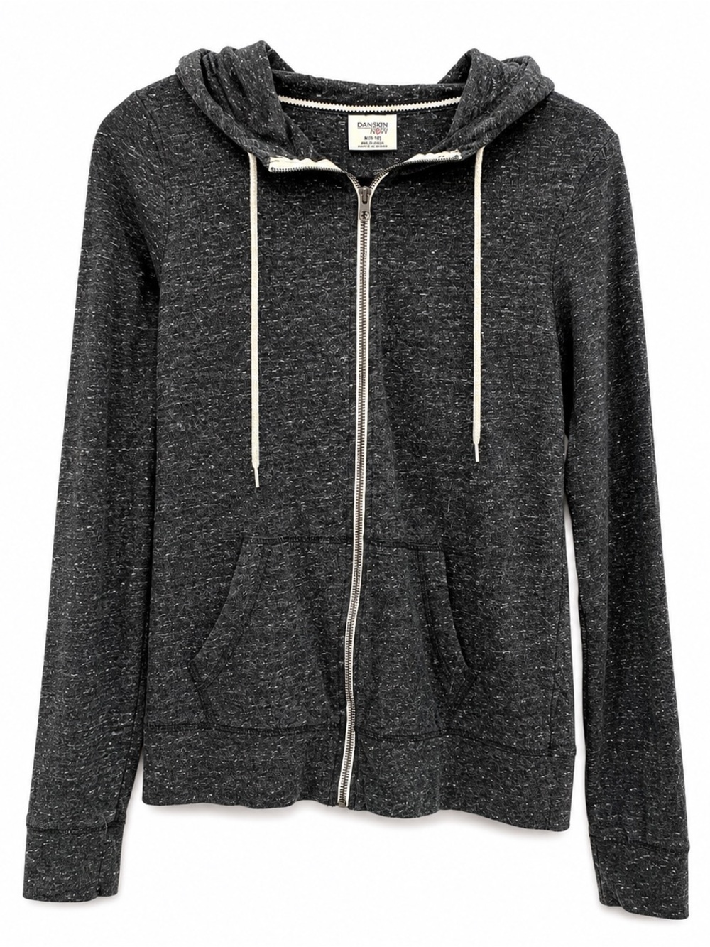 Danskin Dark Heather Gray Zip-Up Hoodie with White Drawstrings size medium